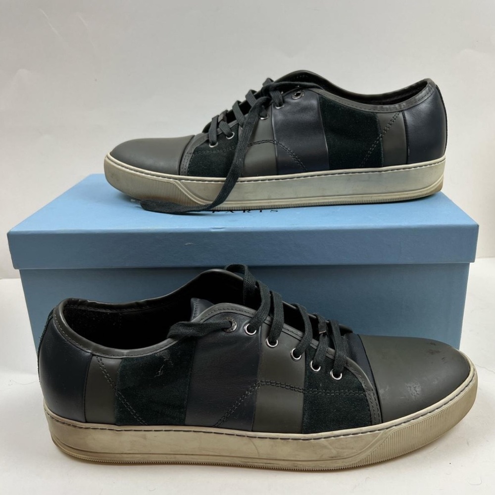 Lanvin Paris Mens Striped Calfskin Low Top Lace Up Shoes Size 12 US